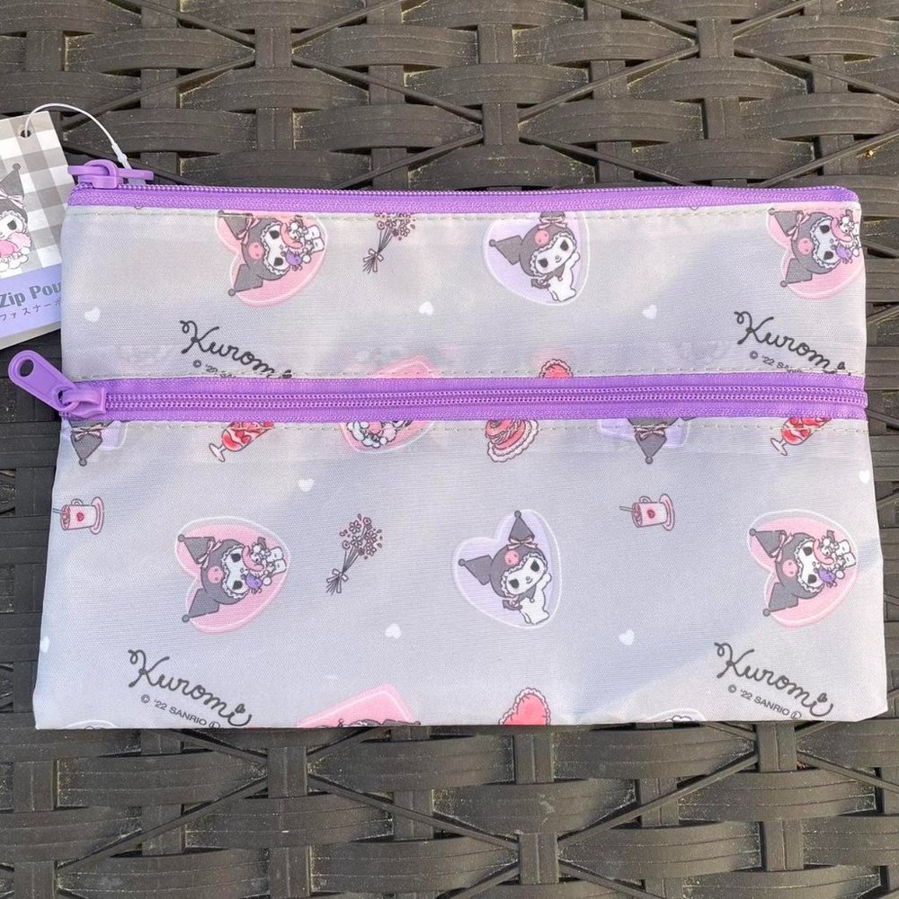 Sanrio Gray, Purple Kuromi 2 Zipper Bag